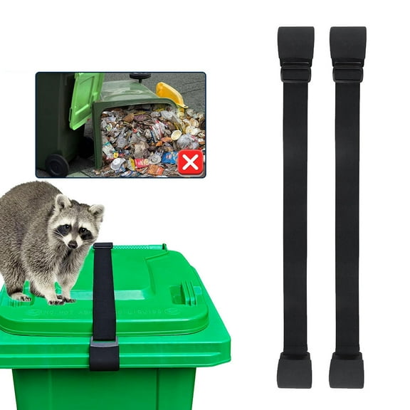 HOMEYA 2PCS Trash Can Lock Straps for Animals,Heavy Duty Garbage Lid Strap with Metal Double Claw,Outdoor Adjustable Can Lock Straps for 28-96 Gallons Trash Bin