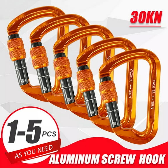 HOMEYA 30KN Climbing Carabiner Aluminum Screw Locking Clip Heavy Duty Caribeaners for Rappelling Swing Rescue & Gym etc (Orange-1Pcs)