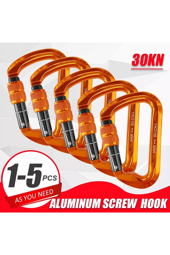 30KN Climbing Carabiner Aluminum Screw Locking Clip Heavy Duty Caribeaners for Rappelling Swing Rescue & Gym etc (Orange-1Pcs)