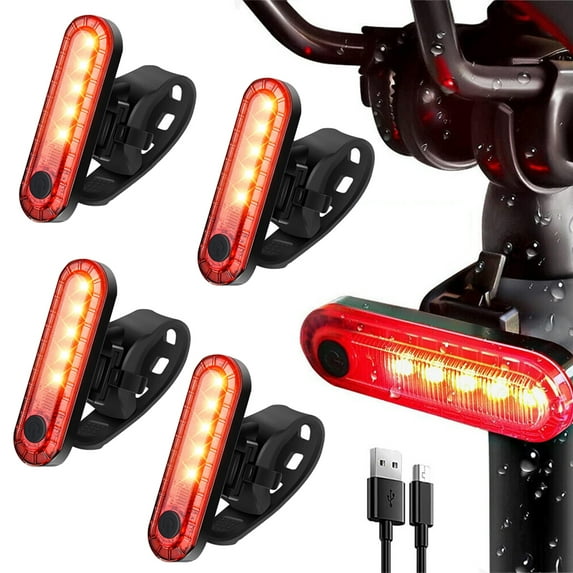 HOMEYA 4 Packs Rechargeable Bike Tail Light Set, Waterproof LED Bicycle Rear Safety Warning Lights with USB Charging