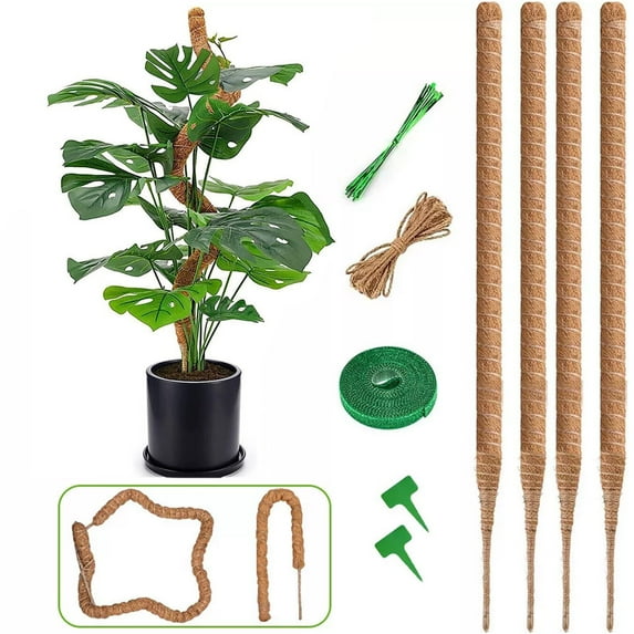 HOMEYA 4Pcs 28 inch Bendable Moss Pole for Monstera Climbing Plants Coir Plant Support Stick