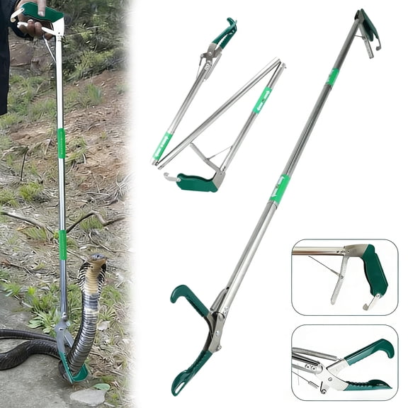 HOMEYA 50" Snake Tongs Reptile Grabber Snake Catcher Foldable Wide Jaw Stainless Steel Catching Tool with Lock