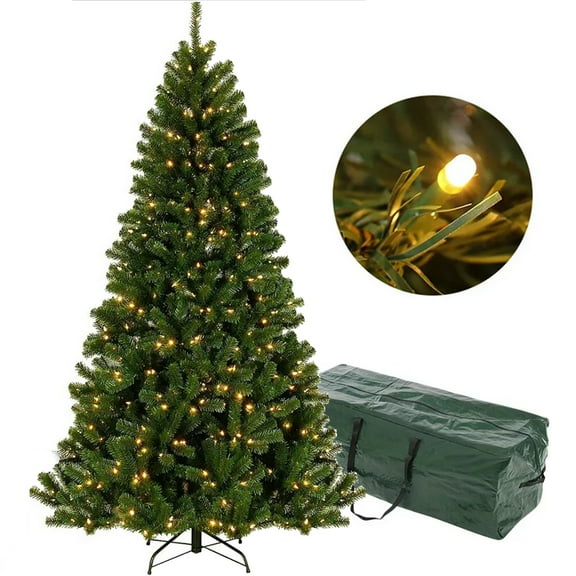 HOMEYA 6.5ft Prelit Artificial Christmas Tree with 250 Warm White Lights, Hinged Branches and Storage Bag, Xmas Tree for Home Party Holiday Dcor