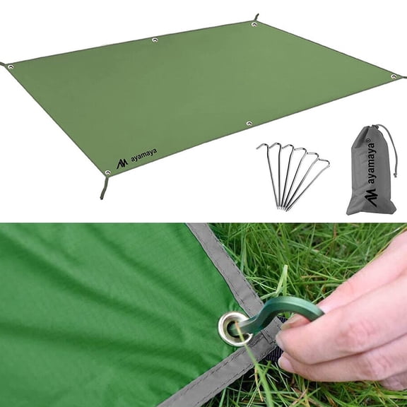 HOMEYA 9.3 x 13ft Waterproof Ground Sheet Hiking Camping Tarp Hammock Tent Footprint Beach Canopy with 6 Tent Stakes