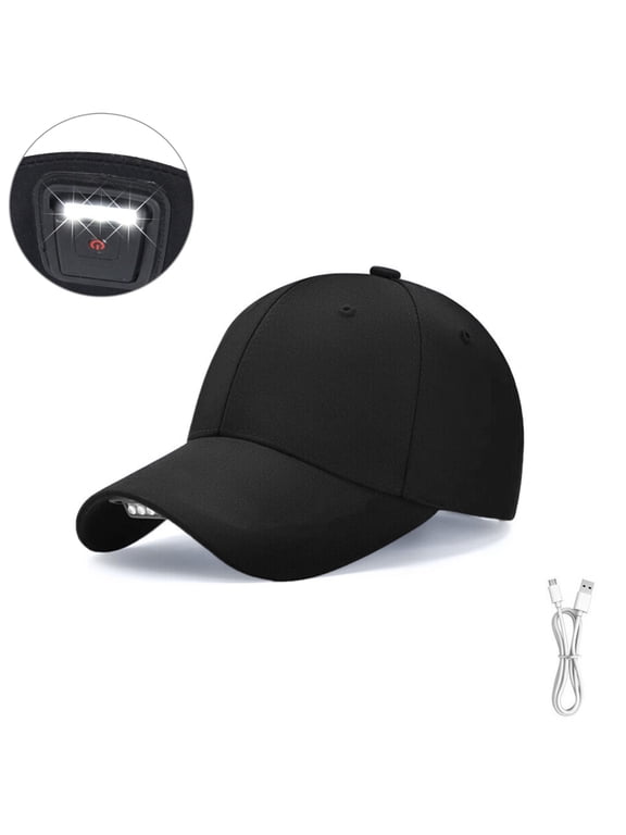 Baseball Cap With LED Light, USB Rechargeable Adjustable Fishing Hat for Camping Night Working, Black