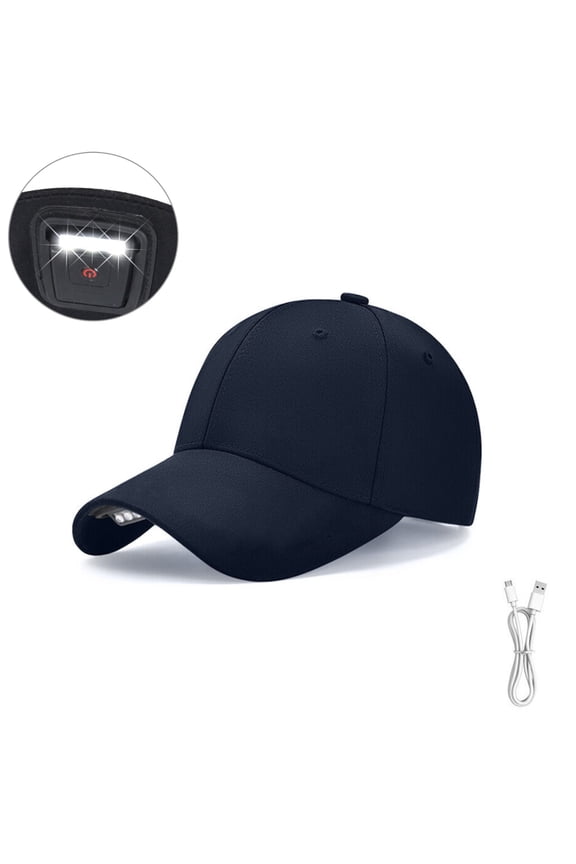 Baseball Cap With LED Light, USB Rechargeable Adjustable Fishing Hat for Camping Night Working, Blue