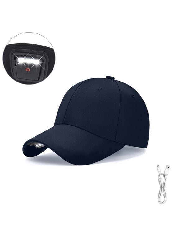 Baseball Cap With LED Light, USB Rechargeable Adjustable Fishing Hat for Camping Night Working, Blue