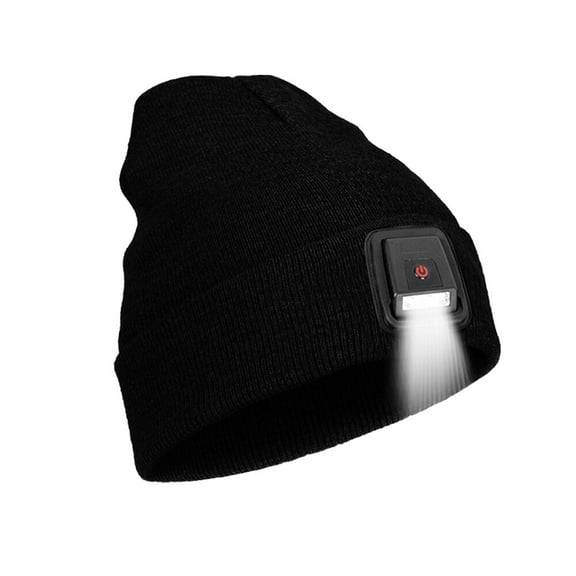 HOMEYA Beanie Hat with Light Built in,Rechargeable Winter Warm Knitted Headlamp Caps,Gift for Men Dads Husband,Black