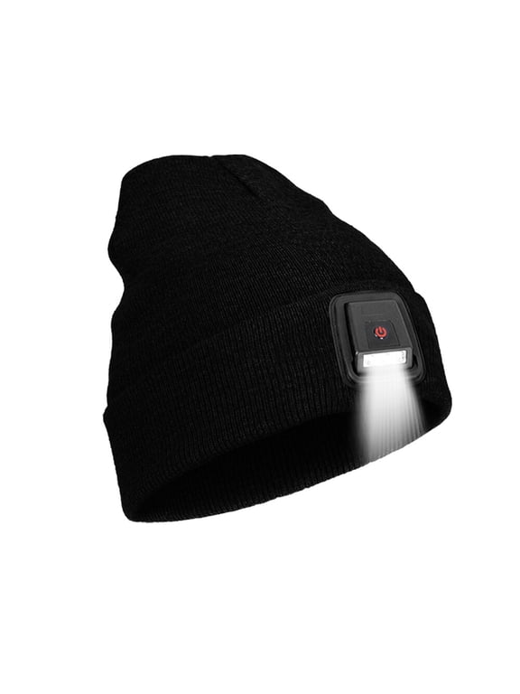 Beanie Hat with Light Built in,Rechargeable Winter Warm Knitted Headlamp Caps,Gift for Men Dads Husband,Black