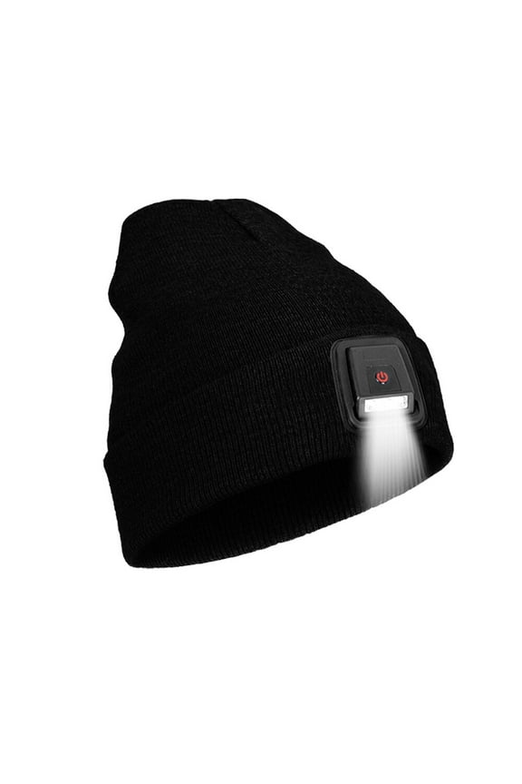 Beanie Hat with Light Built in,Rechargeable Winter Warm Knitted Headlamp Caps,Gift for Men Dads Husband,Black