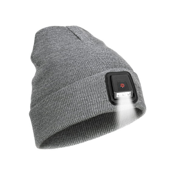 HOMEYA Beanie Hat with Light Built in,Rechargeable Winter Warm Knitted Headlamp Caps,Gift for Men Dads Husband,Gray