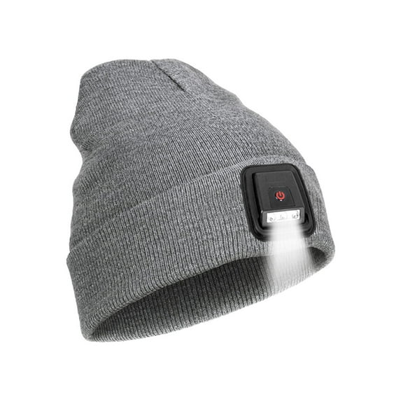 HOMEYA Beanie Hat with Light Built in,Rechargeable Winter Warm Knitted Headlamp Caps,Gift for Men Dads Husband,Gray
