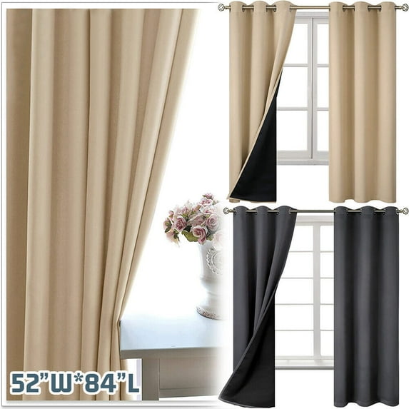 HOMEYA Blackout Energy Efficient Grommet Single Curtain Panel with Black Liner, 52"x84"- Beige