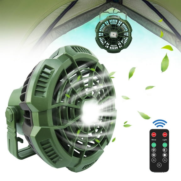 HOMEYA Camping Fan with LED Lantern, Portable 2 in 1 Rechargeable Ceiling Tent Fan with Light, 7800mAh, with Remote Control, for Outdoor Use - Green