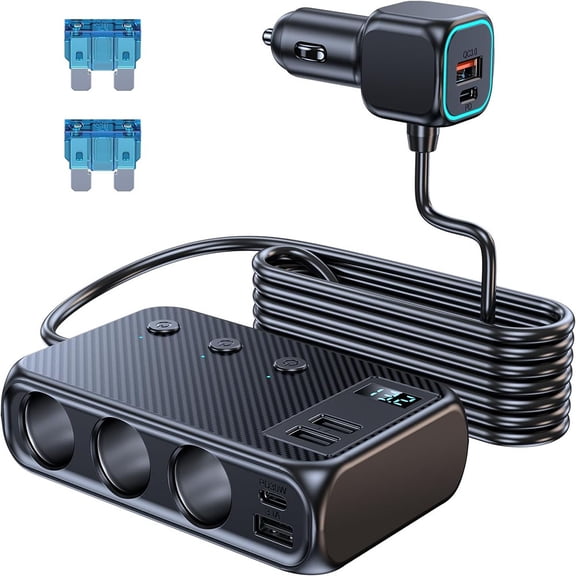 HOMEYA Car Cigarette Lighter Adapter Splitter,9 in 1 Cigarette Lighter,3 Socket USB C Car Charger Adapter,Fast Charging for Phone Laptop Car Devices