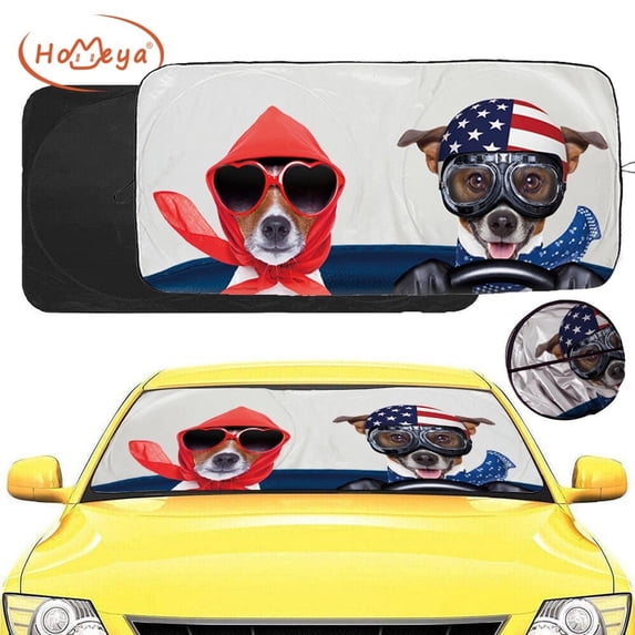 HOMEYA Car SUV Windshield Sun Shade Front Visor Reflective Protector Twist Sunshade Universal (Dogs in Hoodie)