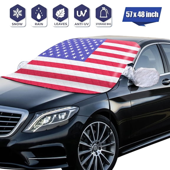 HOMEYA Car Windshield Snow and Ice Cover, Magnetic Winter Windshield Frost Ice Cover Universal Fit for Most Vehicle - American Flag