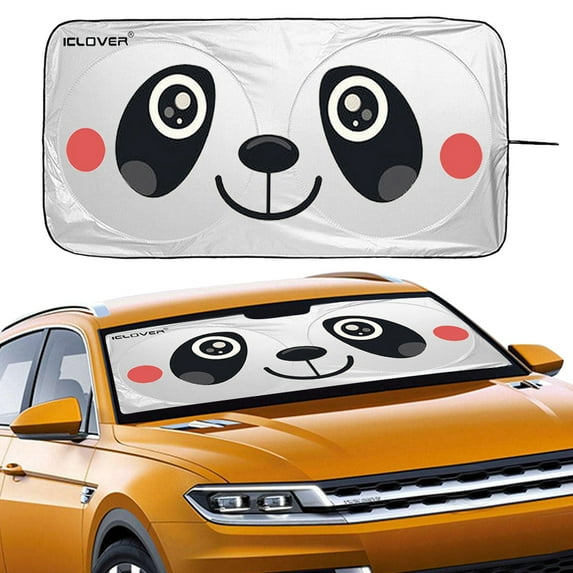 HOMEYA Car Windshield Sunshade Cover Visor, Foldable Front Window Sun Shade for Most Car SUVs and Trucks, Keep Vehicle Cool, Panda Printing