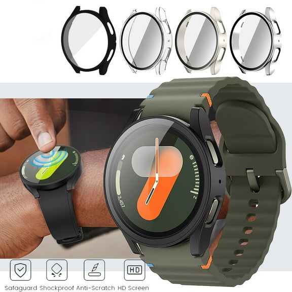 HOMEYA Case for Samsung Galaxy Watch 7 40mm,360°Protective Hard PC Bumper with Tempered Glass Screen Protector for Galaxy Watch 7 40mm,Black