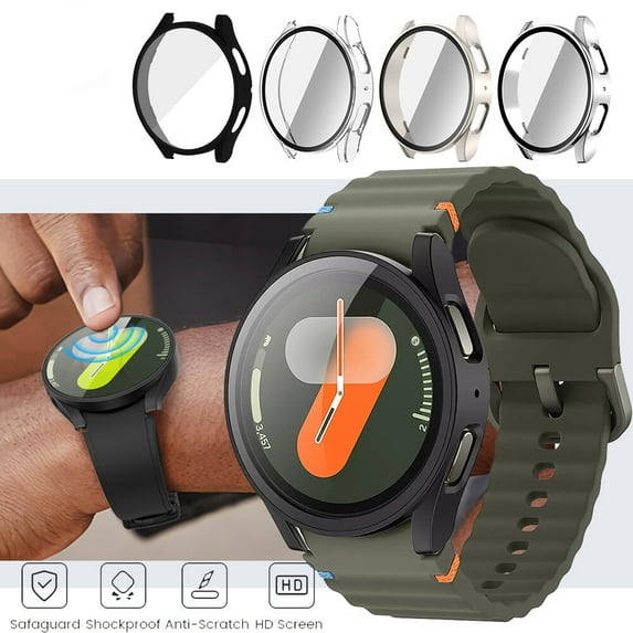 HOMEYA Case for Samsung Galaxy Watch 7 40mm,360°Protective Hard PC Bumper with Tempered Glass Screen Protector for Galaxy Watch 7 40mm,Gold