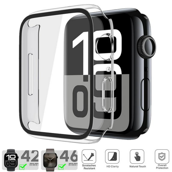 HOMEYA For Apple Watch Series 10 46MM Screen Protector Case , iWatch Protective Face Cover with Tempered Glass Film for Women Men, Clear