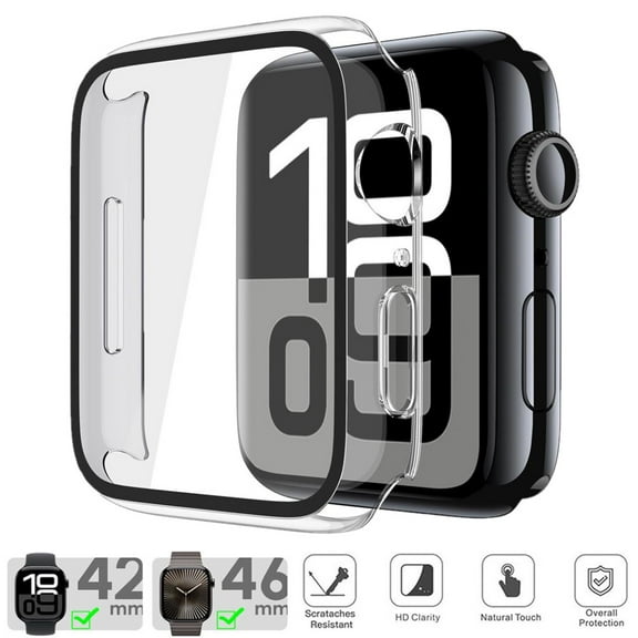 HOMEYA For Apple Watch Series 10 46MM Screen Protector Case , iWatch Protective Face Cover with Tempered Glass Film for Women Men, Clear