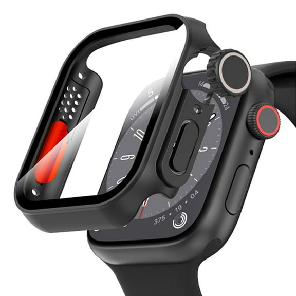 HOMEYA Hard PC Case for Apple Watch SE 2 (2024) SE Series 6/5/4 44mm,Scratch Resistant Protective Cover Case Shockproof Bumper with Tempered Glass Screen Protector,Black