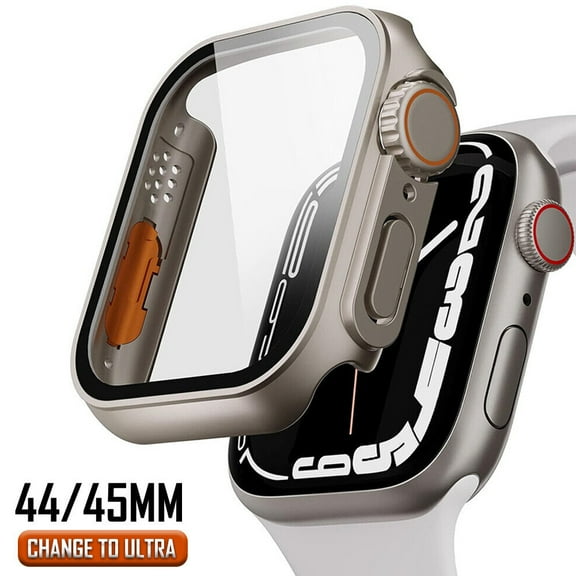 HOMEYA Hard Watch Case for Apple Watch Series 9/8/7 45mm, Full Coverage Tempered Glass Screen Protector Case Cover for iWatch S9/S8/S7