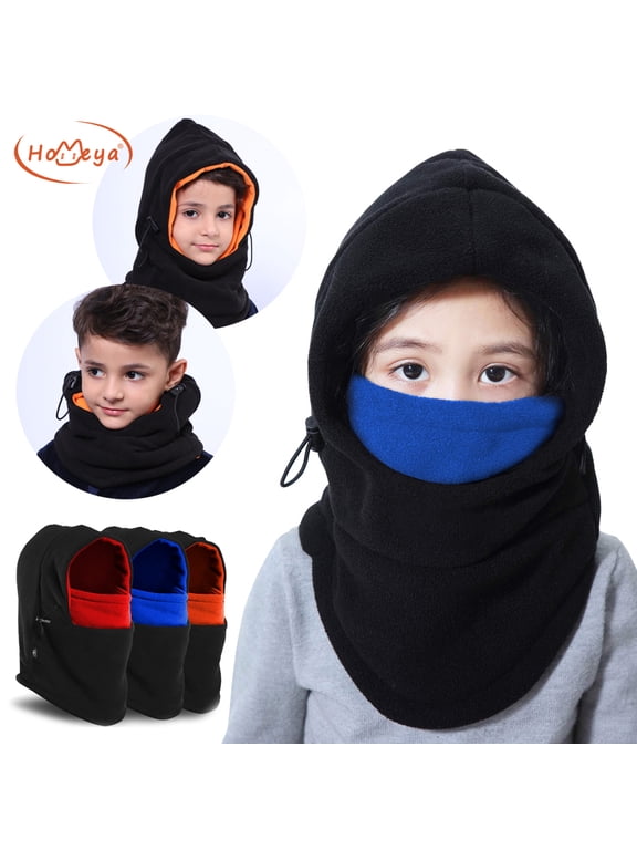 Kids Winter Hats Balaclava Fleece Ski Mask Windproof Warm Adjustable, Face Mask Snow Hood Neck Warmer for Boys Girls Toddler - Blue