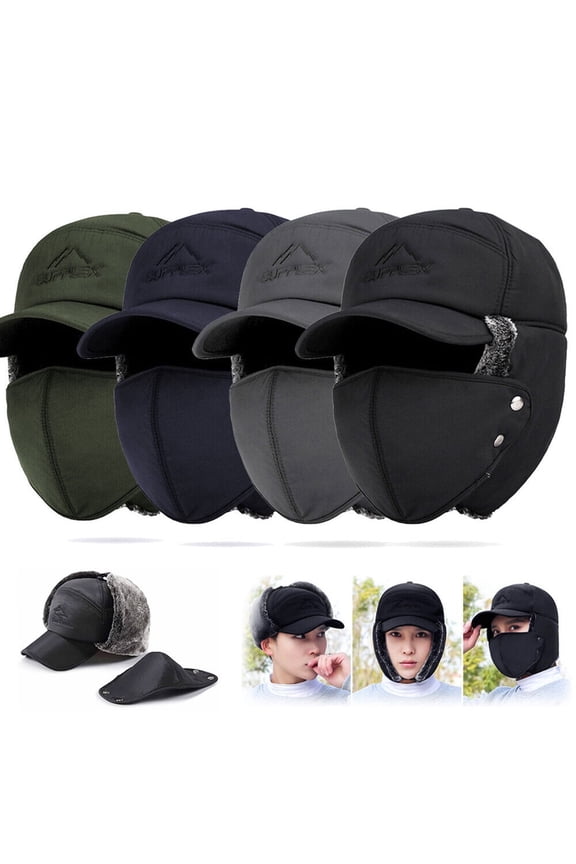 Men Winter Trapper Hat with Ear Flap Face Mask Aviator Hunting Warm Snow Ski Cap, Windproof Ushanka, Black