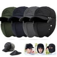 thumbnail image 1 of HOMEYA Men Winter Trapper Hat with Ear Flap Face Mask Aviator Hunting Warm Snow Ski Cap, Windproof Ushanka, Blue, 1 of 8