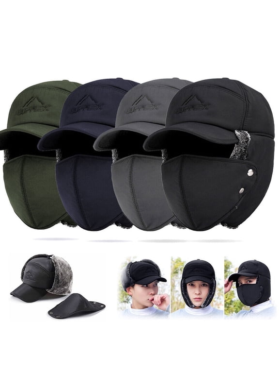 Men Winter Trapper Hat with Ear Flap Face Mask Aviator Hunting Warm Snow Ski Cap, Windproof Ushanka, Blue
