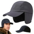 thumbnail image 1 of HOMEYA Mens Women Fleece Thermal Baseball Cap with Visor Ear Flaps Winter Sports Hats, Gray, 1 of 7