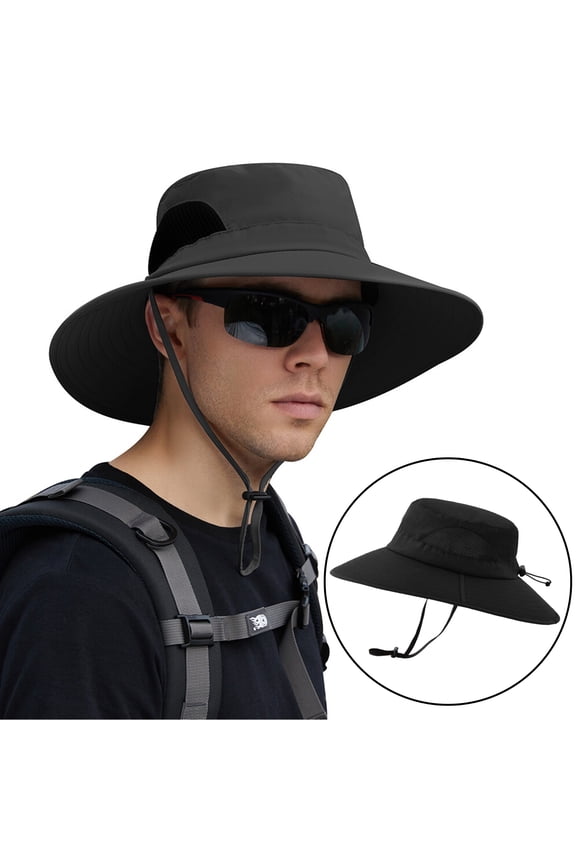 Wide Brim Sun Hat for Men & Women, Waterproof UV Protection Bucket Bonnie Cap Fishing Hiking Beach Garden, Black