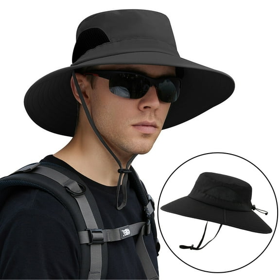 HOMEYA Wide Brim Sun Hat for Men & Women, Waterproof UV Protection Bucket Bonnie Cap Fishing Hiking Beach Garden, Black