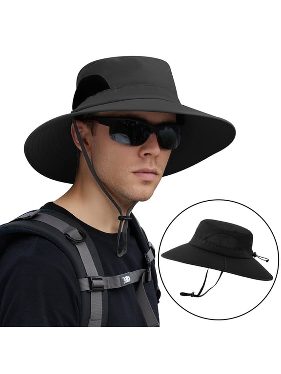 Wide Brim Sun Hat for Men & Women, Waterproof UV Protection Bucket Bonnie Cap Fishing Hiking Beach Garden, Black
