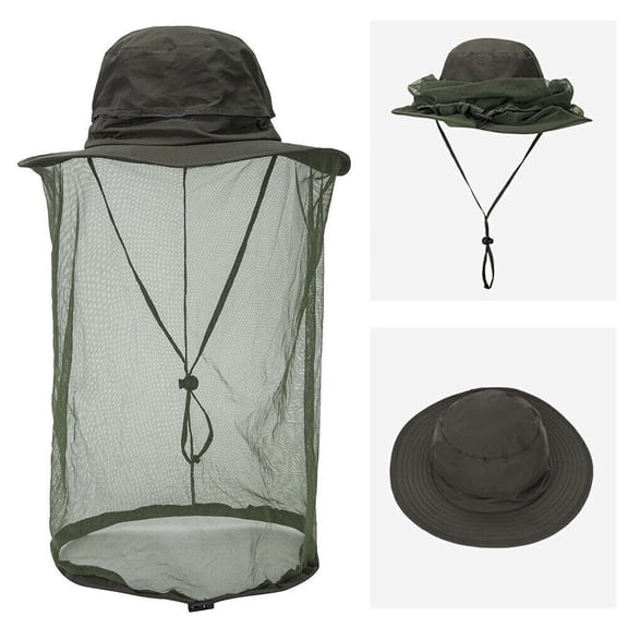 HOMEYA Mosquito Head Net Hat for Men & Women,Wide Brim Sun Hat with Bug Proof Mesh,UV Protection Bucket Hat for Outdoor Fishing Hiking Gardening,Army Green