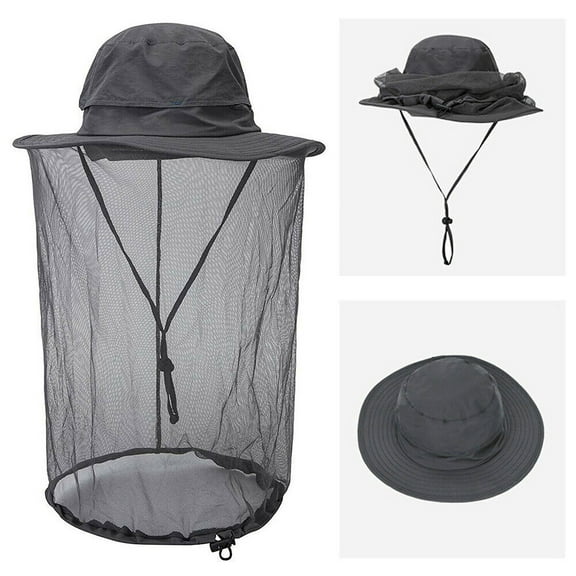 HOMEYA Mosquito Head Net Hat for Men & Women,Wide Brim Sun Hat with Bug Proof Mesh,UV Protection Bucket Hat for Outdoor Fishing Hiking Gardening,Dark Gray