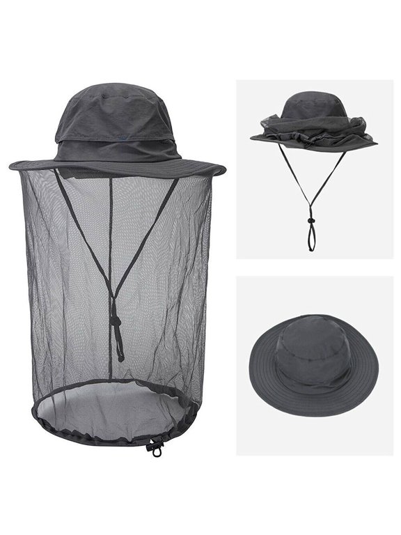 Mosquito Head Net Hat for Men & Women,Wide Brim Sun Hat with Bug Proof Mesh,UV Protection Bucket Hat for Outdoor Fishing Hiking Gardening,Dark Gray