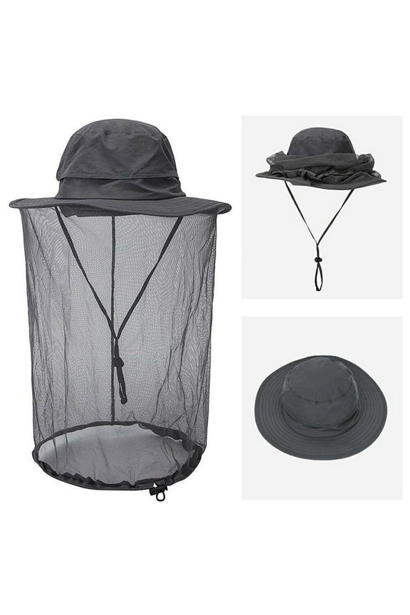 Mosquito Head Net Hat for Men & Women,Wide Brim Sun Hat with Bug Proof Mesh,UV Protection Bucket Hat for Outdoor Fishing Hiking Gardening,Dark Gray