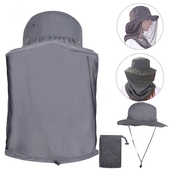 HOMEYA Mosquito Head Net Hat,UPF 50+ Sun Protection Wide Brim Sun Hats with Neck Flap,Bug Net for Head Beekeeping Hiking Men & Women