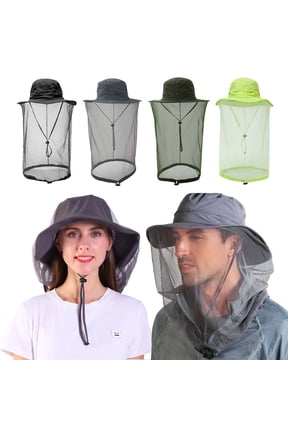 Mosquito Head Net Sun Hat Boonie Cap Bug Bee Protection Hidden Mesh Protect Head Face Fishing Outdoor Men Women Cap, Gray