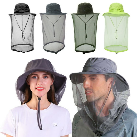 HOMEYA Mosquito Head Net Sun Hat Boonie Cap Bug Bee Protection Hidden Mesh Protect Head Face Fishing Outdoor Men Women Cap, Gray