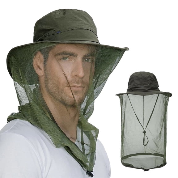 HOMEYA Mosquito Mesh Sun Hat with Head Net Outdoor Wide Brim, Bee Bug Protection for Fishing Hiking Gardening