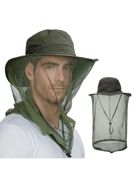 Mosquito Mesh Sun Hat with Head Net Outdoor Wide Brim, Bee Bug Protection for Fishing Hiking Gardening