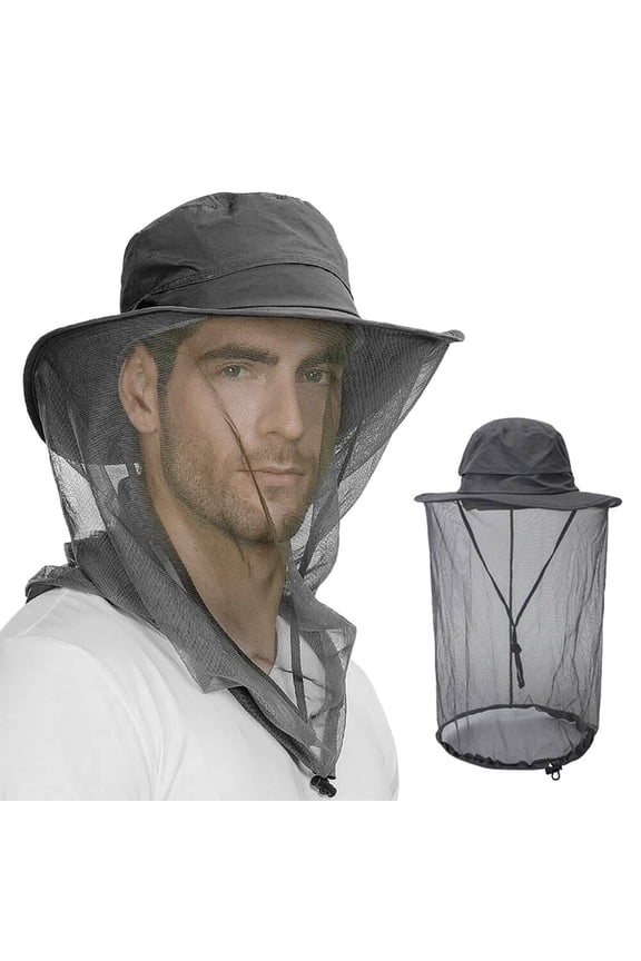 Mosquito Mesh Sun Hat with Head Net Outdoor Wide Brim, Bee Bug Protection for Fishing Hiking Gardening