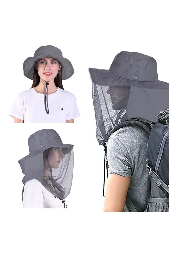 Mosquito Mesh Sun Hat with Hidden Head Net Outdoor Wide Brim, Bee Bug Protection for Fishing Hiking Gardening