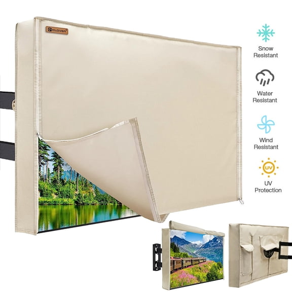 HOMEYA Outdoor TV Cover LED Flat Screen Television Protector Universal Weatherproof Waterproof Universal, Beige, Fits 60" - 65"