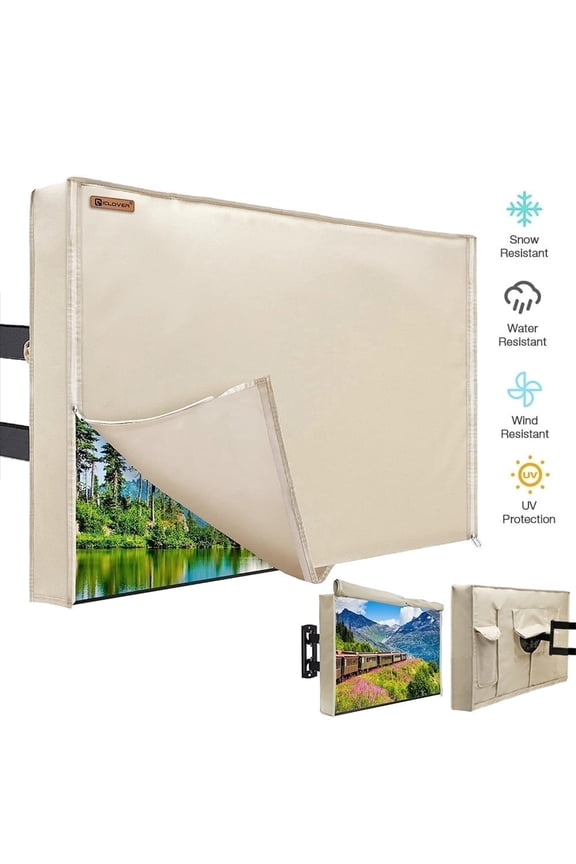Outdoor TV Cover LED Flat Screen Television Protector Universal Weatherproof Waterproof Universal, Beige, Fits 60" - 65"