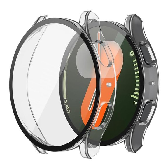HOMEYA Screen Protector Case for Samsung Galaxy Watch 7 40mm, Hard PC Anti-Scratch Protective Cover with Tempered Glass, Clear